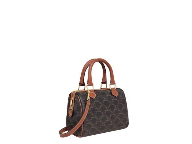 Celine Celine Small Boston In Triomphe Canvas And Calfskin With Gold Finishing Tan - view 3
