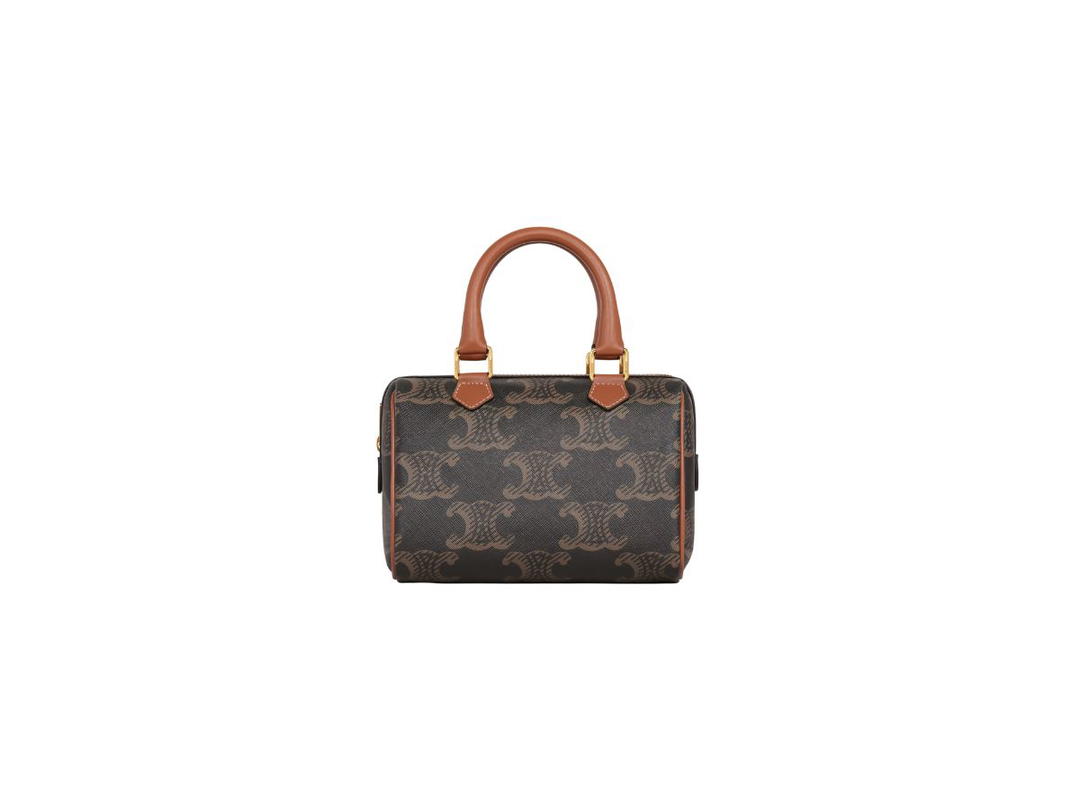 Celine Celine Small Boston In Triomphe Canvas XL And Calfskin Tan