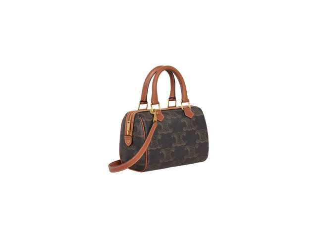 Celine Celine Small Boston In Triomphe Canvas XL And Calfskin Tan - view 2