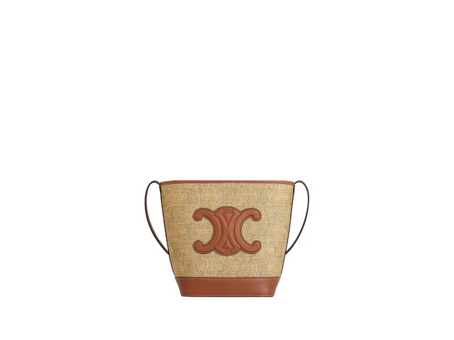 Celine Celine Small Bucket Cuir Triomphe In Raffia Effect Textile With Triomphe Jacquard With Gold Finishing Natural-Silver - view 1
