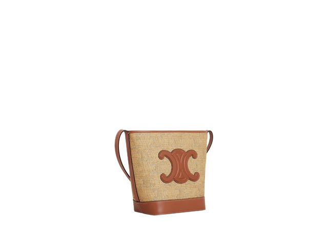 Celine Celine Small Bucket Cuir Triomphe In Raffia Effect Textile With Triomphe Jacquard With Gold Finishing Natural-Silver - view 2