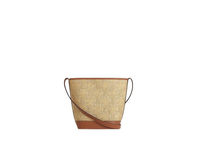 Celine Celine Small Bucket Cuir Triomphe In Raffia Effect Textile With Triomphe Jacquard With Gold Finishing Natural-Silver - view 3
