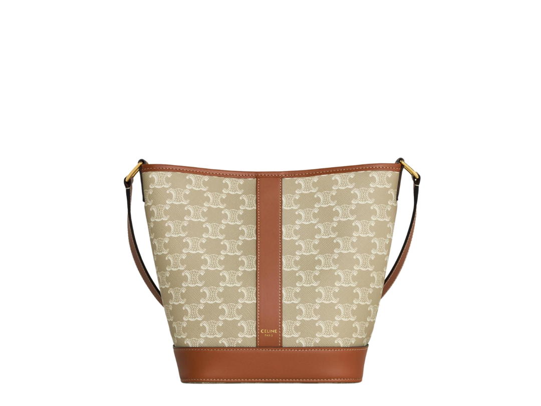 Celine Celine Small Bucket Cuir Triomphe In Triomphe Canvas And Calfskin With Gold Finishing Grege
