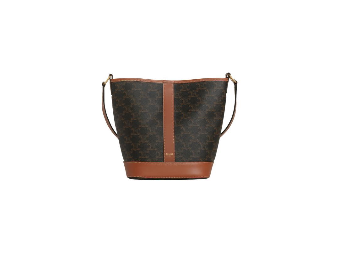 Celine Celine Small Bucket In Triomphe Canvas And Calfskin With Gold Finishing Tan