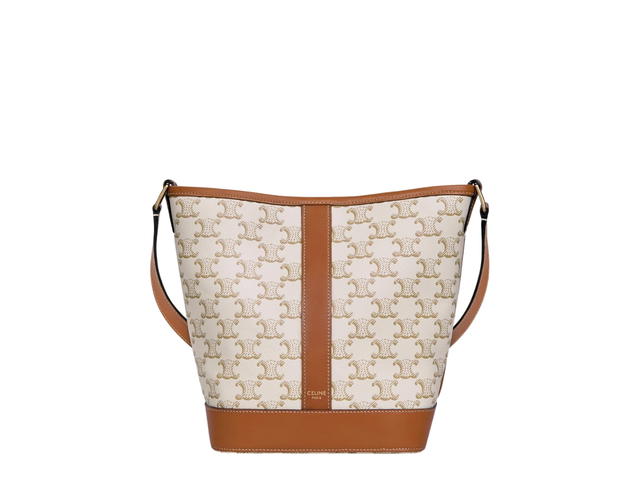 Celine Celine Small Bucket In Triomphe Canvas And Calfskin With Gold Finishing White - view 1