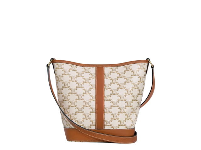 Celine Celine Small Bucket In Triomphe Canvas And Calfskin With Gold Finishing White - view 2