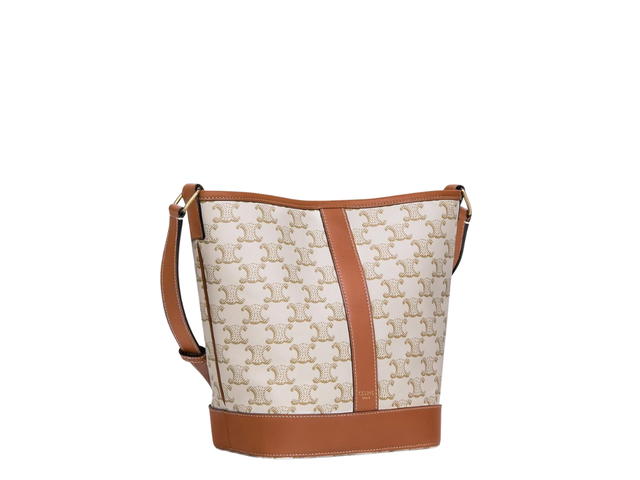 Celine Celine Small Bucket In Triomphe Canvas And Calfskin With Gold Finishing White - view 3