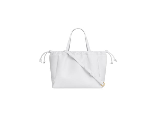 Celine Celine Small Cabas Drawstring Cuir Triomphe In Grained Calfskin Arctic White - view 2