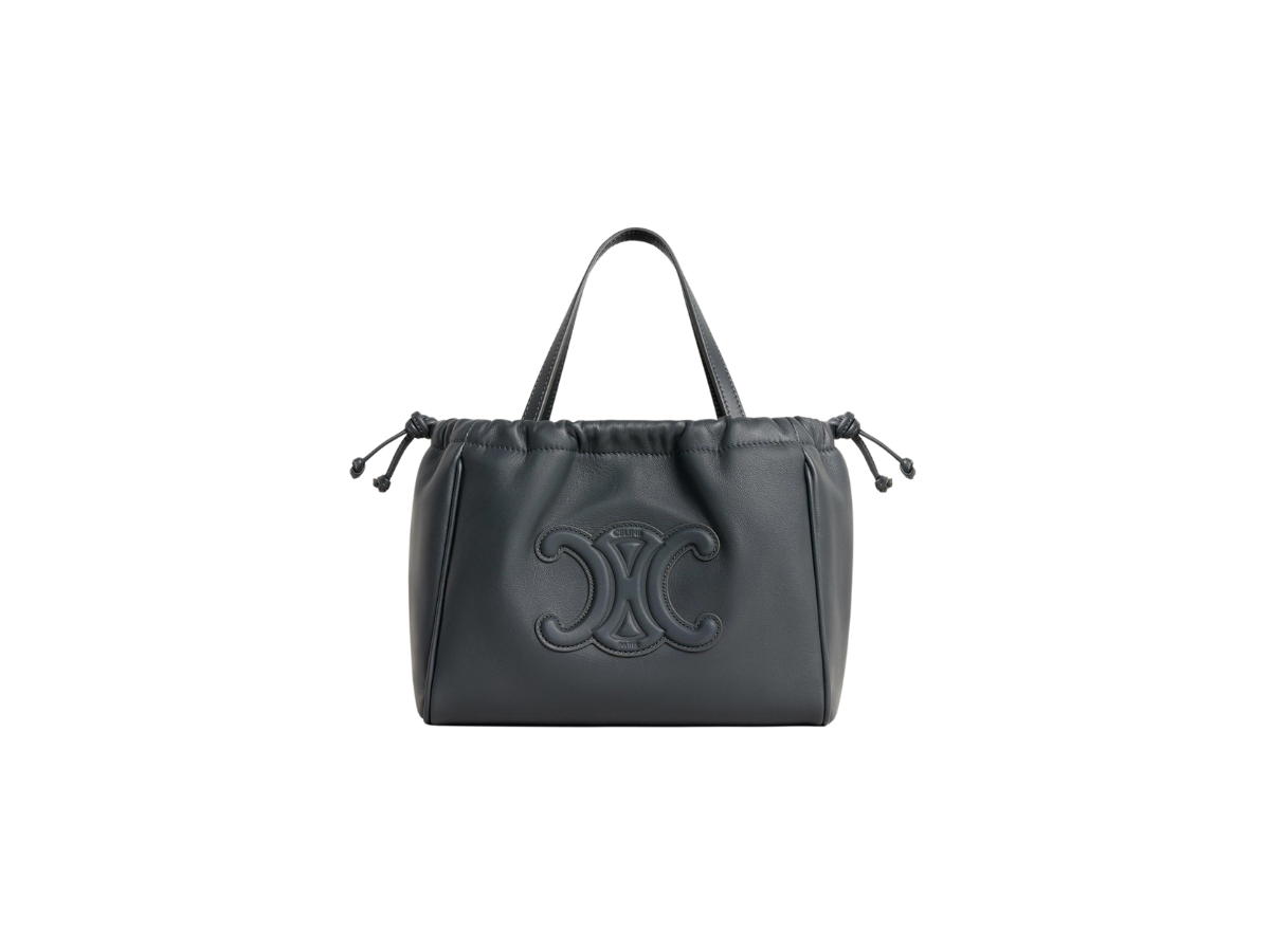Celine Celine Small Cabas Drawstring Cuir Triomphe In Smooth Calfskin Slate Grey