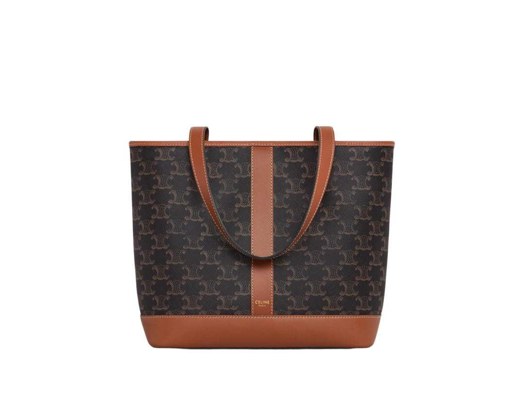 Celine Celine Small Cabas In Triomphe Canvas And Calfskin With Gold Finishing Tan