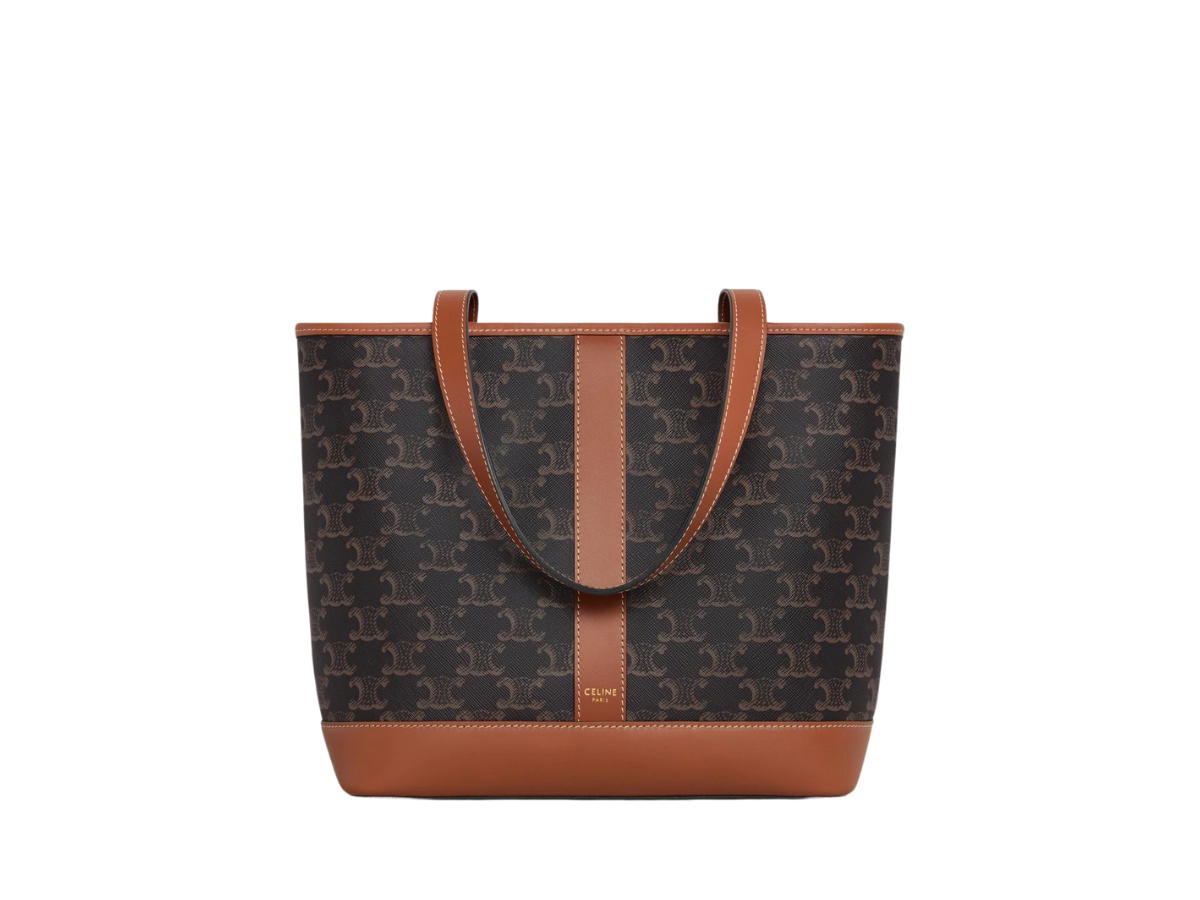Celine Celine Small Cabas In Triomphe Canvas And Calfskin With Gold Finishing Tan