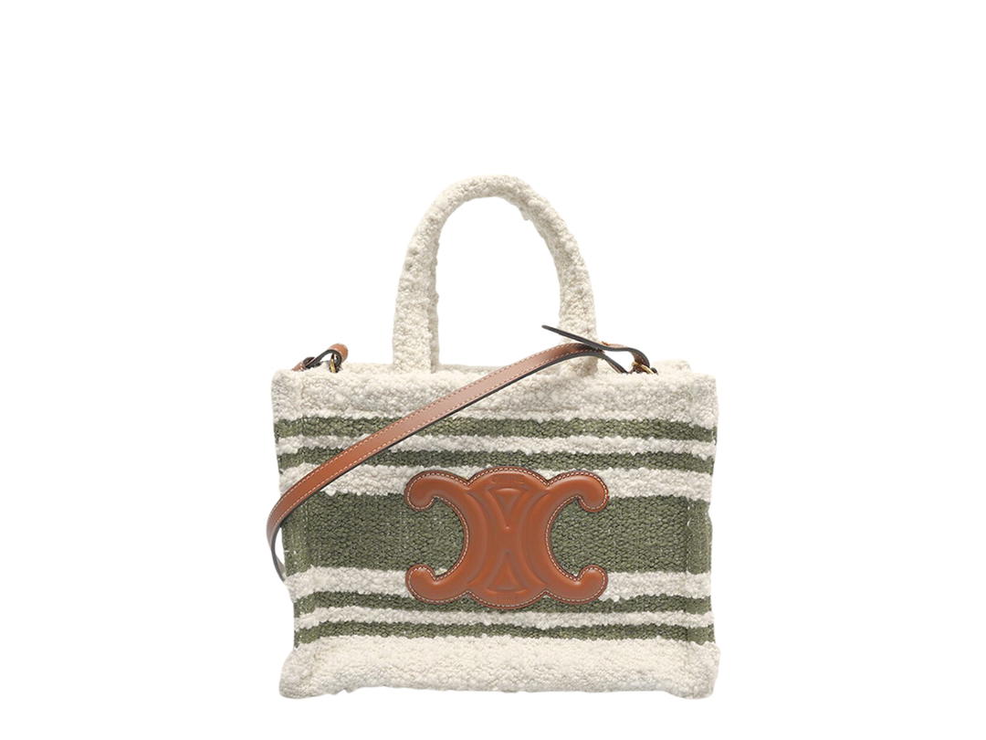 Celine Celine Small Cabas Thais In Calfskin  With Blended Fabrics White Tan