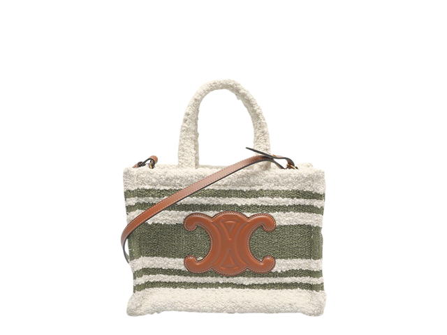 Celine Celine Small Cabas Thais In Calfskin  With Blended Fabrics White Tan - view 1