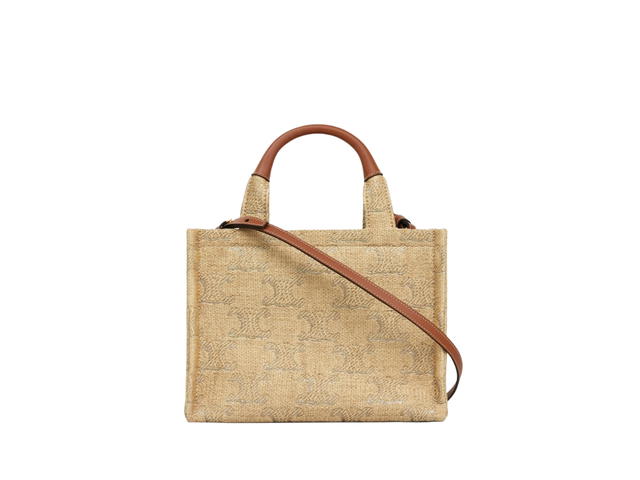 Celine Celine Small Cabas Thais In Raffia Effect Textile With Triomphe Jacquard Natural Silver - view 2