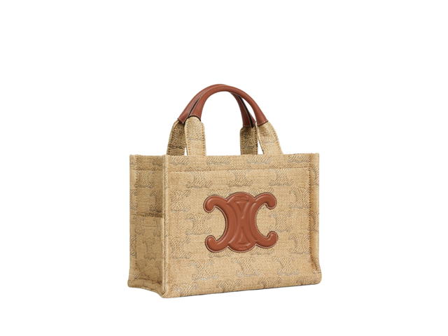 Celine Celine Small Cabas Thais In Raffia Effect Textile With Triomphe Jacquard Natural Silver - view 3