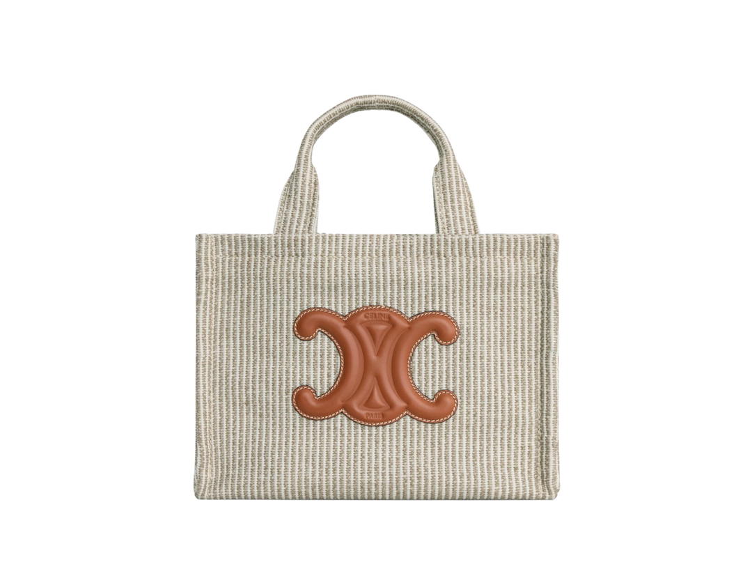 Celine Celine Small Cabas Thais In Striped Textile Beige