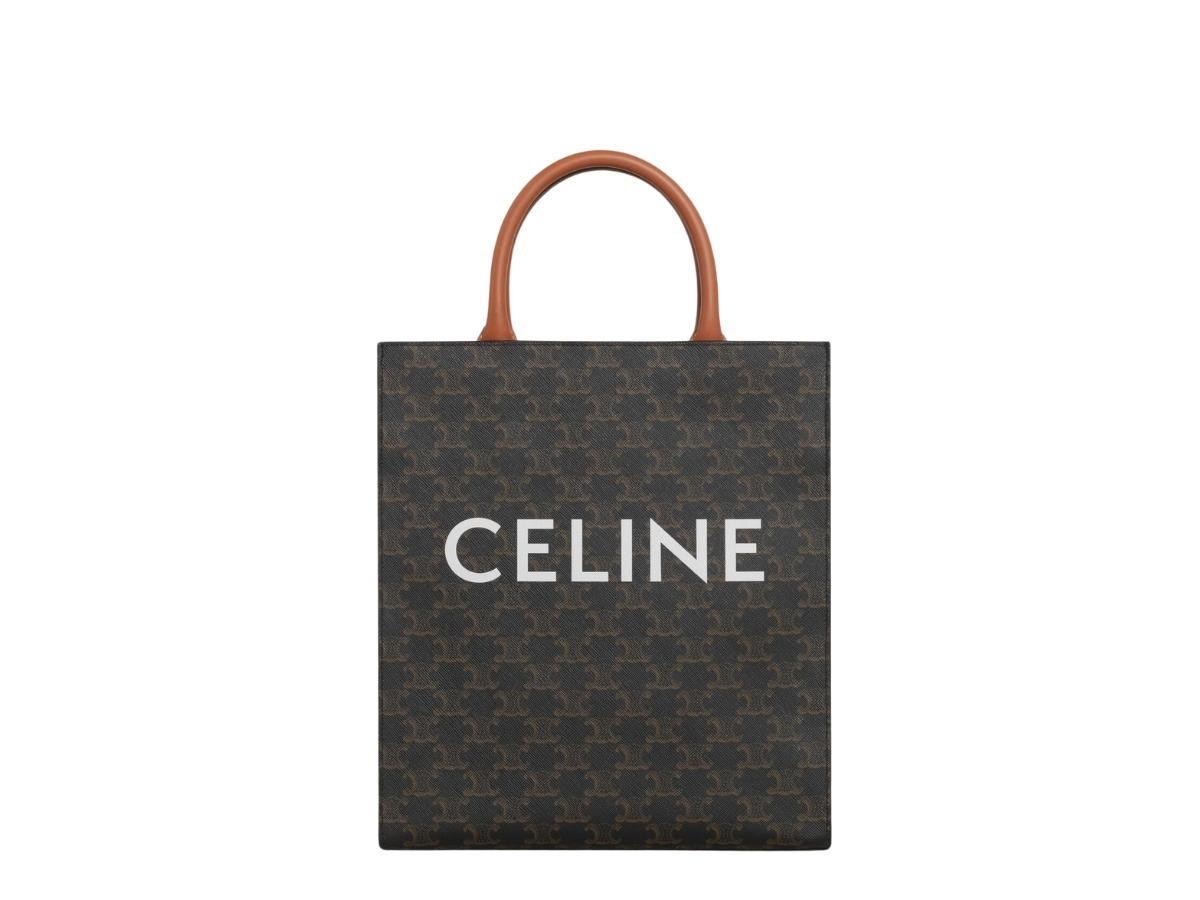 Celine Celine Small Cabas Vertical In Triomphe Canvas And Calfskin With Gold Finishing Tan