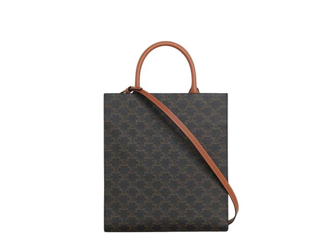 Celine Celine Small Cabas Vertical In Triomphe Canvas And Calfskin With Gold Finishing Tan - view 2