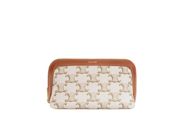 Celine Celine Small Cosmetic Pouch In Triomphe Canvas And Calfskin With Gold Finishing White - view 1