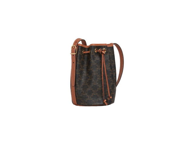 Celine Celine Small Drawstring Bag In Triomphe Canvas And Calfskin With Gold Finishing Tan - view 2