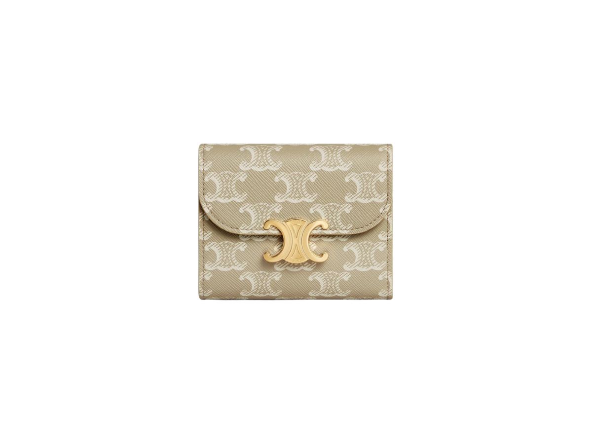 Celine Celine Small Flap Wallet Triomphe In Triomphe Canvas Grege