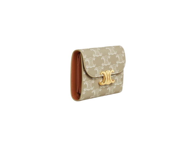 Celine Celine Small Flap Wallet Triomphe In Triomphe Canvas Grege - view 2