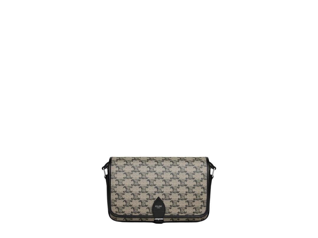 Celine Celine Small Folco Messenger In Triomphe Canvas And Calfskin Leather With Silver Finishing Hardware Beige