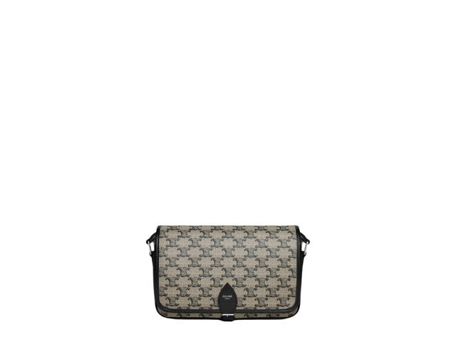 Celine Celine Small Folco Messenger In Triomphe Canvas And Calfskin Leather With Silver Finishing Hardware Beige - view 1