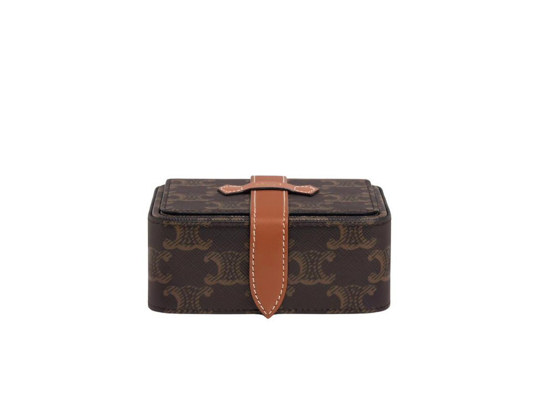 Celine Celine Small Jewels Case In Triomphe Canvas And Calfskin With Gold Finishing Hardware Tan