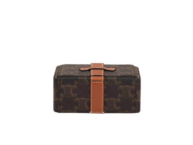 Celine Celine Small Jewels Case In Triomphe Canvas And Calfskin With Gold Finishing Hardware Tan - view 2