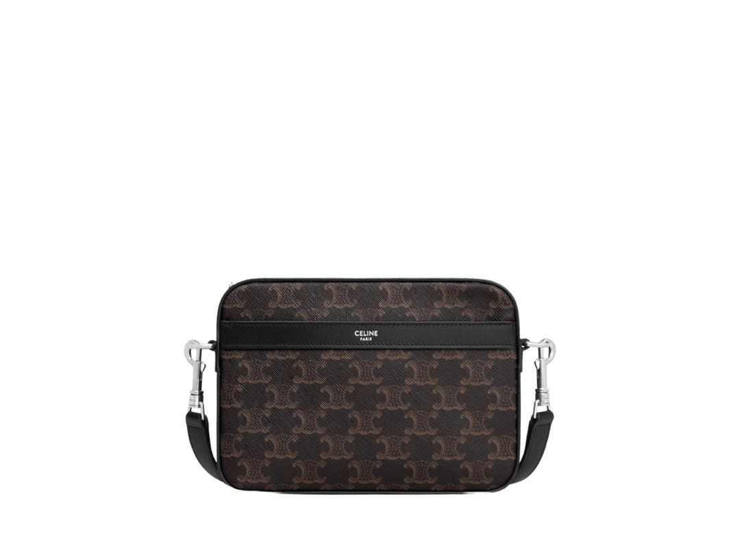 Celine Celine Small Messenger In Triomphe Canvas And Calfskin With Silver Finishing Hardware Black
