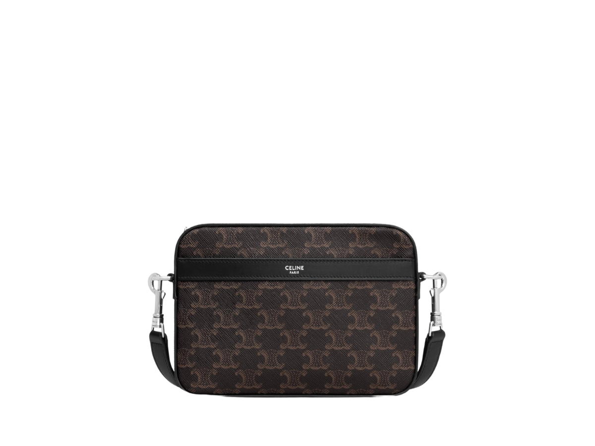 Celine Celine Small Messenger In Triomphe Canvas And Calfskin With Silver Finishing Hardware Black