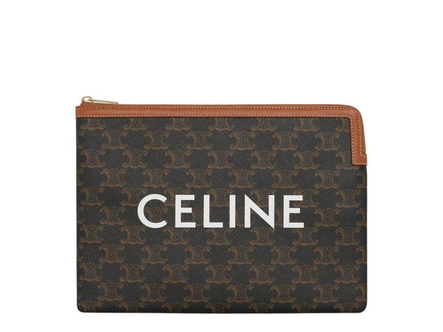 Celine Celine Small Pouch In Triomphe Canvas And Lambskin With Gold Finishing Tan - view 1