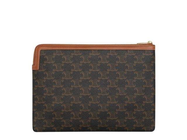 Celine Celine Small Pouch In Triomphe Canvas And Lambskin With Gold Finishing Tan - view 2