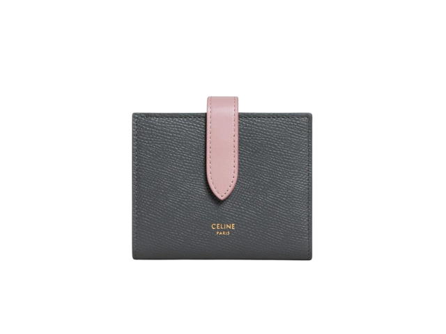 Celine Celine Small Strap Wallet Essentials In Bicolour Grained Calfskin Grey Vintage Pink - view 1