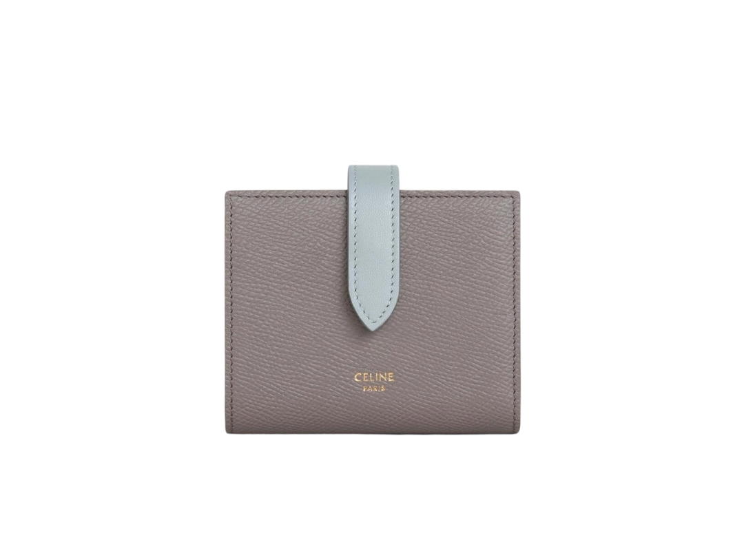Celine Celine Small Strap Wallet Essentials In Bicolour Grained Calfskin Pebble Mineral