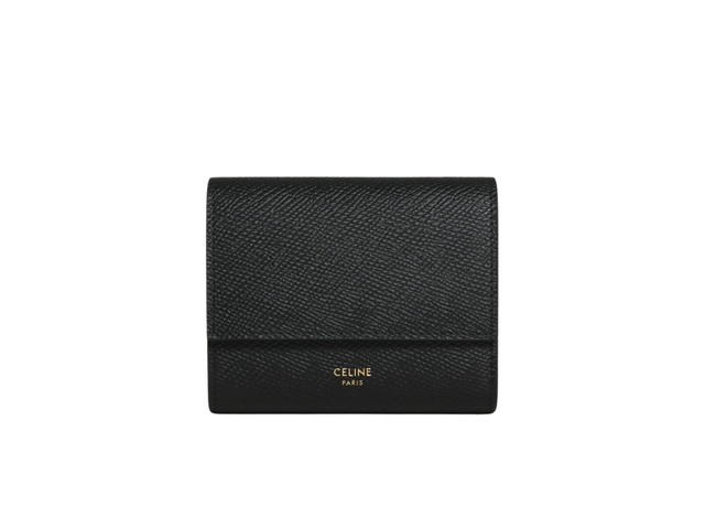 Celine Celine Small Trifold Wallet In Grained Calfskin With Gold Finishing Black - view 1