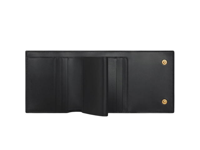 Celine Celine Small Trifold Wallet In Grained Calfskin With Gold Finishing Black - view 3