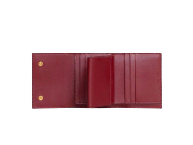Celine Celine Small Trifold Wallet In Grained Calfskin With Gold Finishing Burgundy - view 3