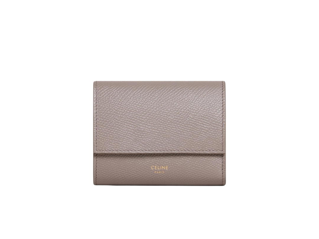 Celine Celine Small Trifold Wallet In Grained Calfskin With Gold Finishing Pebble