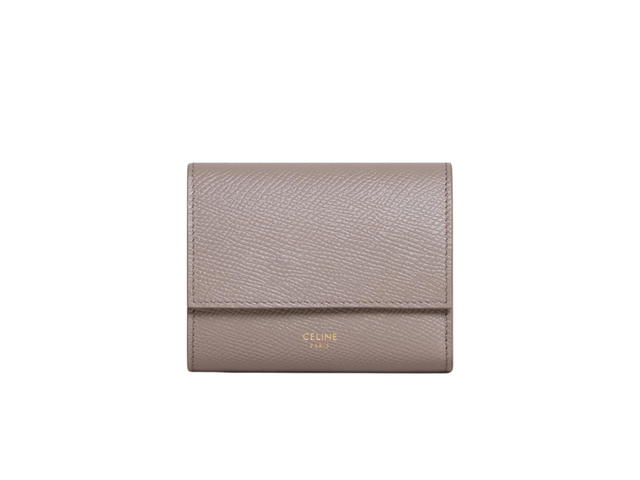 Celine Celine Small Trifold Wallet In Grained Calfskin With Gold Finishing Pebble - view 1