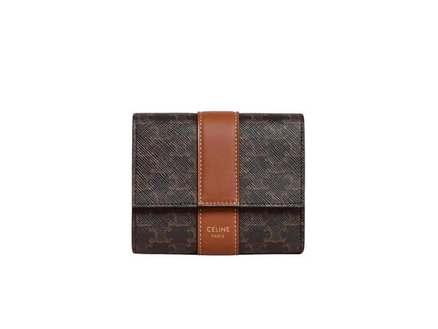 Celine Celine Small Trifold Wallet In Triomphe Canvas And Lambskin With Gold Finishing Tan - view 1