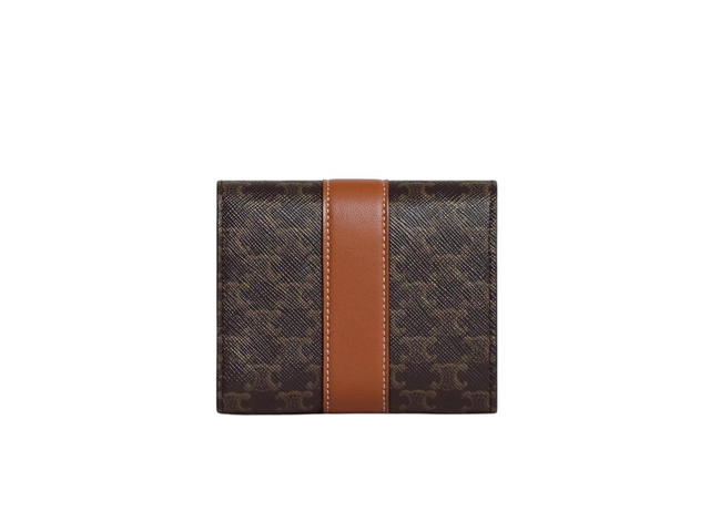Celine Celine Small Trifold Wallet In Triomphe Canvas And Lambskin With Gold Finishing Tan - view 2