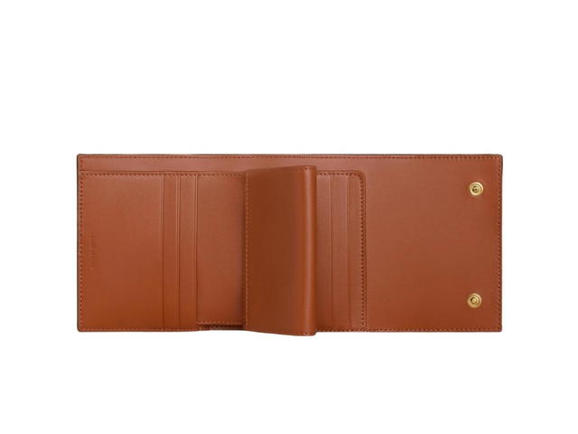 Celine Celine Small Trifold Wallet In Triomphe Canvas And Lambskin With Gold Finishing Tan - view 3