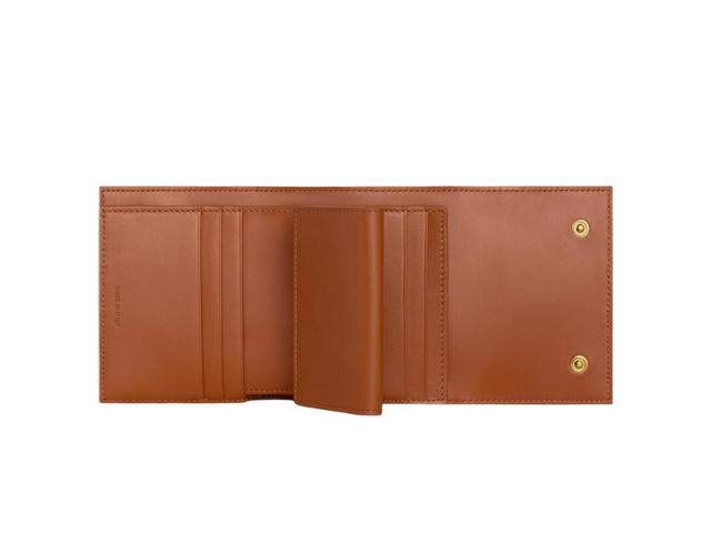 Celine Celine Small Trifold Wallet In Triomphe Canvas And Lambskin With Gold Metal Hardware White Tan - view 3