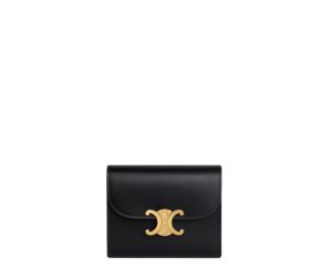 Buy Celine Small Wallet Triomphe In Shiny Calfskin With Gold Finishing Black at Sasom – Authentic and Ready to Ship