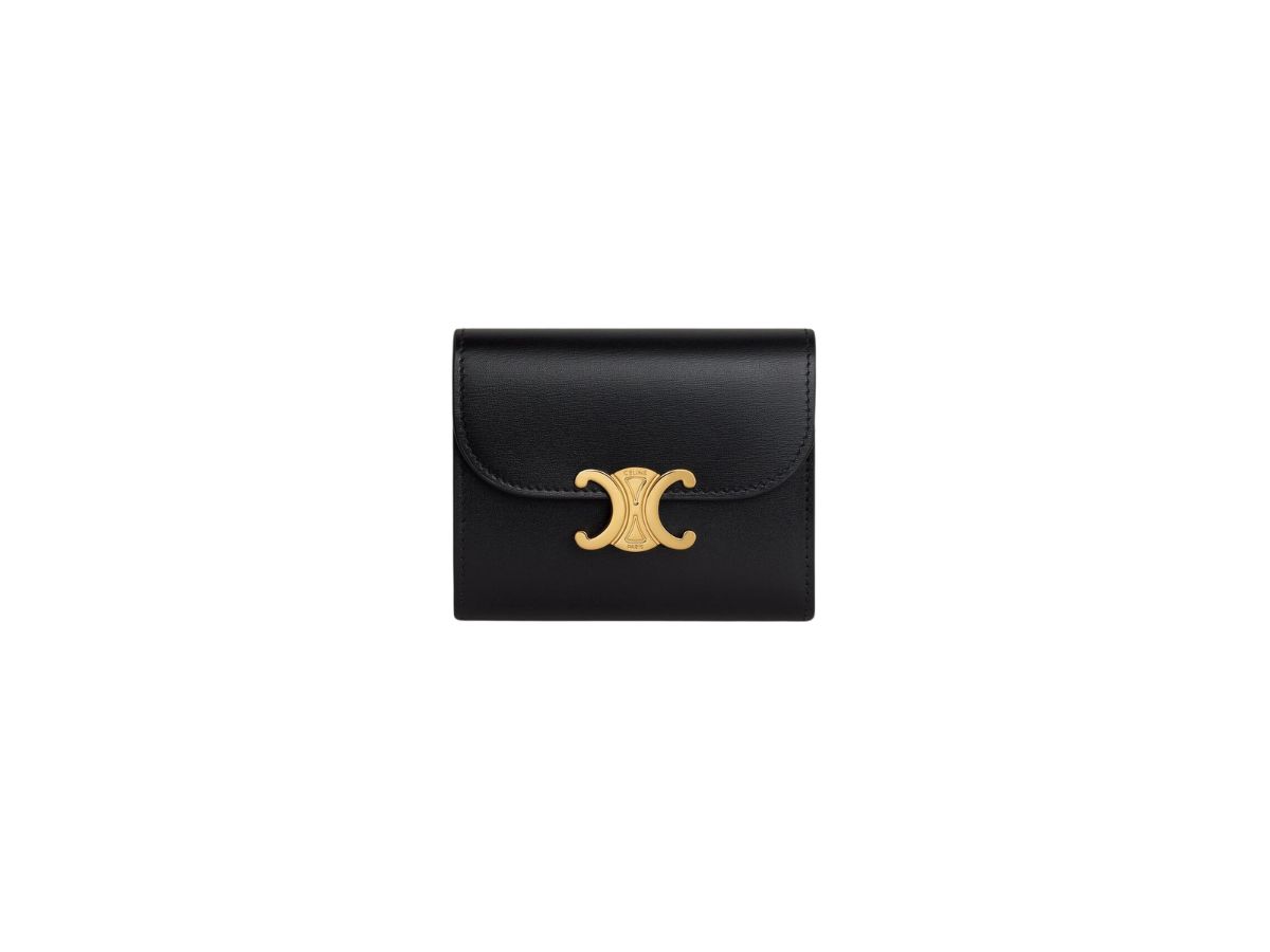 Celine Celine Small Wallet Triomphe In Shiny Calfskin With Gold Finishing Black