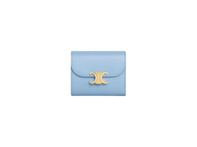 Celine Celine Small Wallet Triomphe In Shiny Calfskin Celeste - view 1
