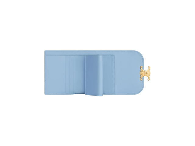 Celine Celine Small Wallet Triomphe In Shiny Calfskin Celeste - view 3