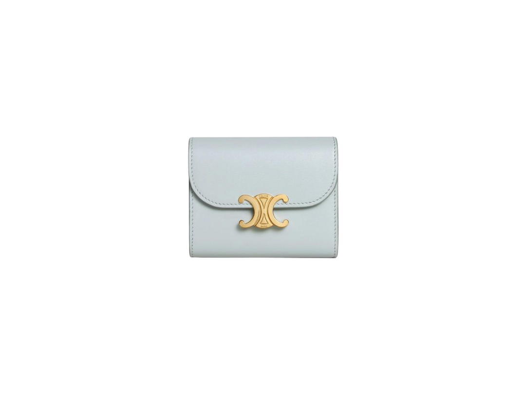 Celine Celine Small Wallet Triomphe In Shiny Calfskin Soft Blue
